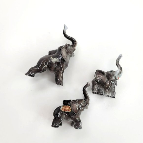 Elephant Figurine Family of 3 Made in Japan Grey Fine Bone China Vintage PR303 - Picture 4 of 10